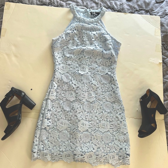 Lulus Size M Love Poem Light Blue Lace Mini Dress - Picture 2 of 2